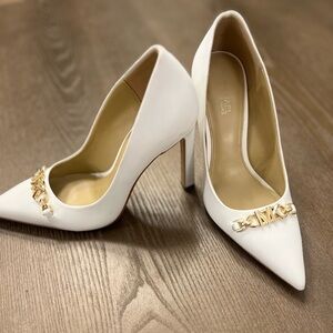 Michael Kors White Heels with Gold Chain Detail
